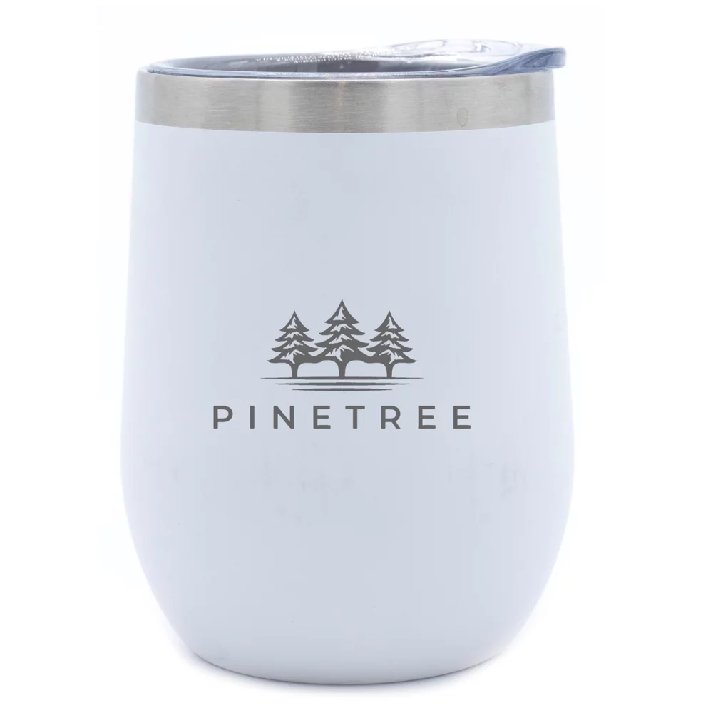 Carolina 12oz stemless vacuum insulated steel cup, matte white w/clear lid