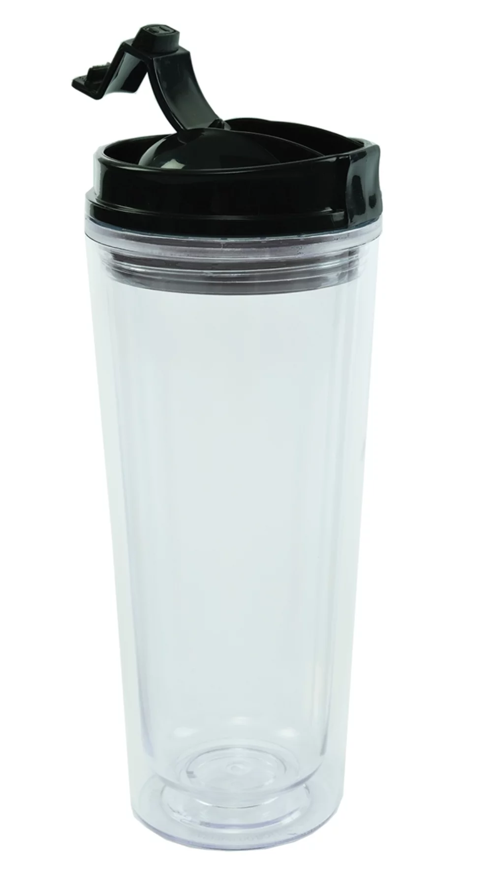Gobelet double paroi transparent Sydney de 16 oz avec couvercle noir à rabat