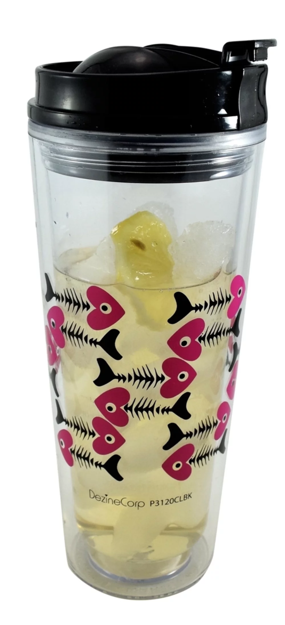 Gobelet double paroi transparent Sydney de 16 oz avec couvercle noir à rabat