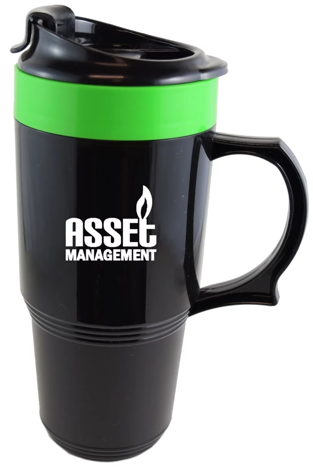 Le mug vert de 16 oz noir/vert avec couvercle à rabat.