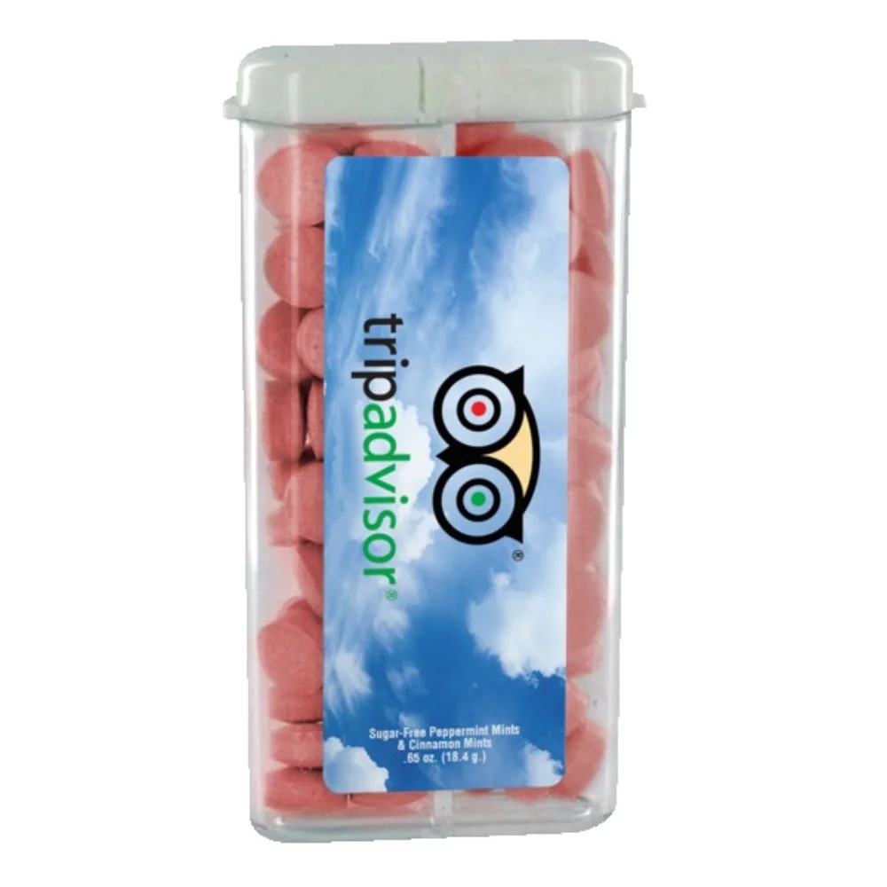 Pastilles sans sucre dans un distributeur double rectangulaire à couvercle basculant