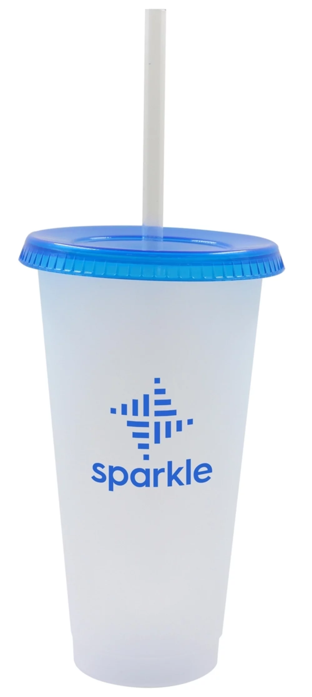 Starlight 19oz frosted plastic tumbler with Blue push on lid & clear straw