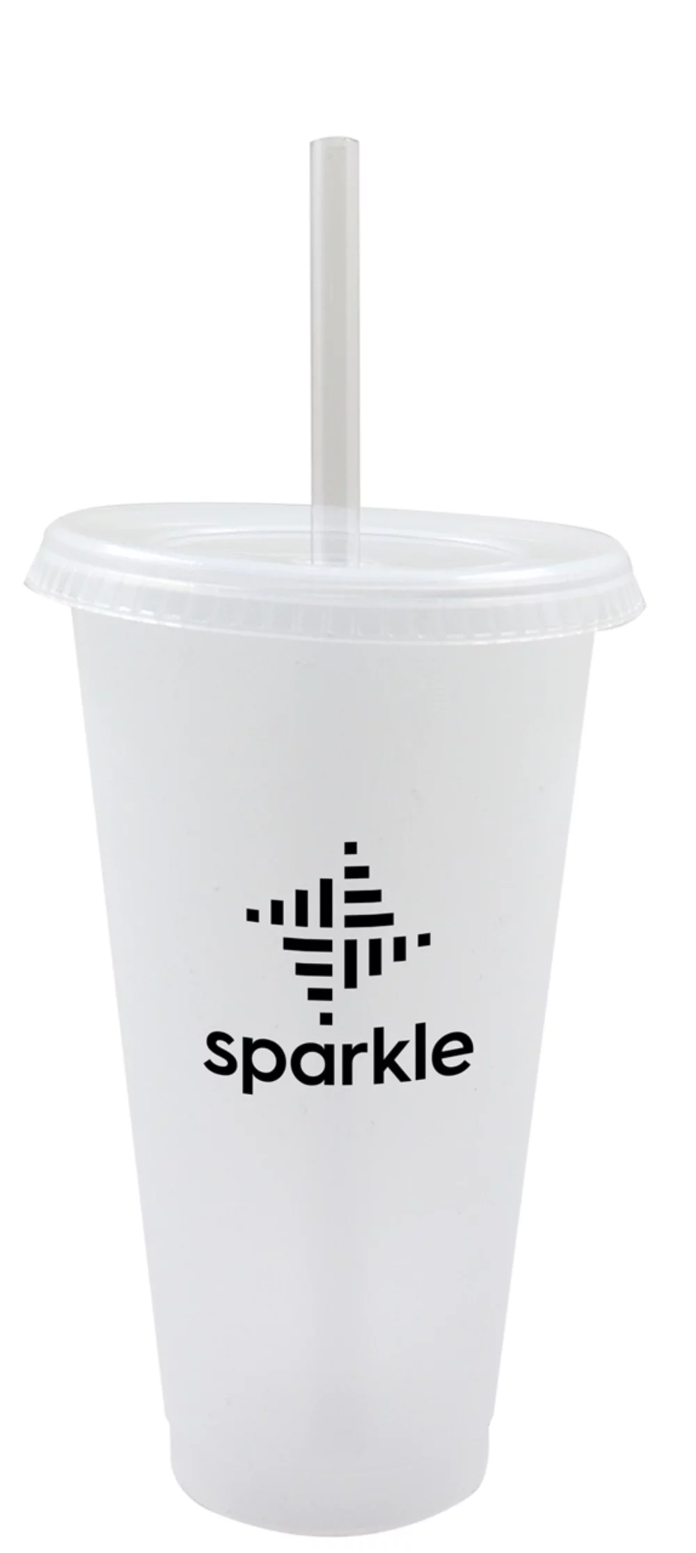 Gobelet en plastique givré Starlight de 19 oz avec couvercle transparent à pression et paille transparente.