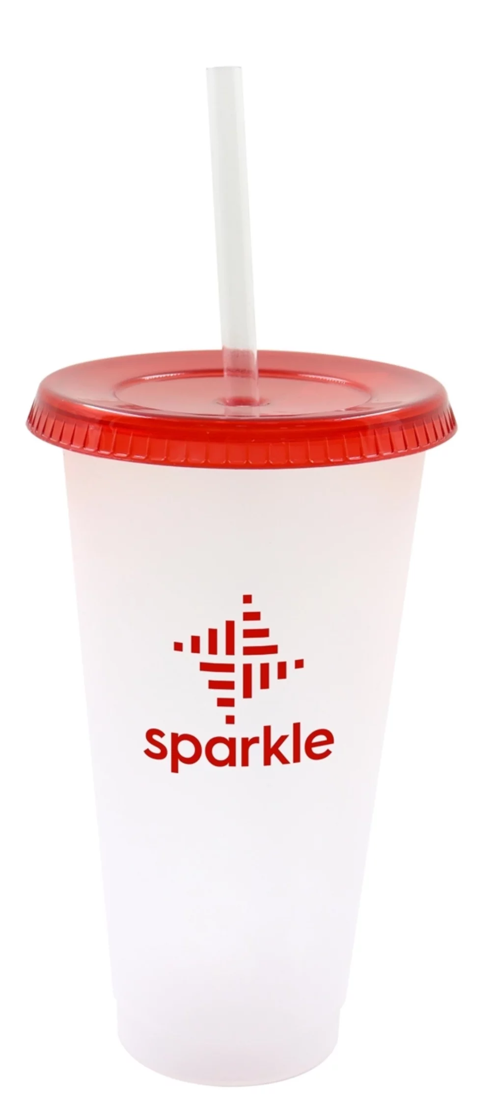 Starlight 19oz frosted plastic tumbler with Red push on lid & clear straw