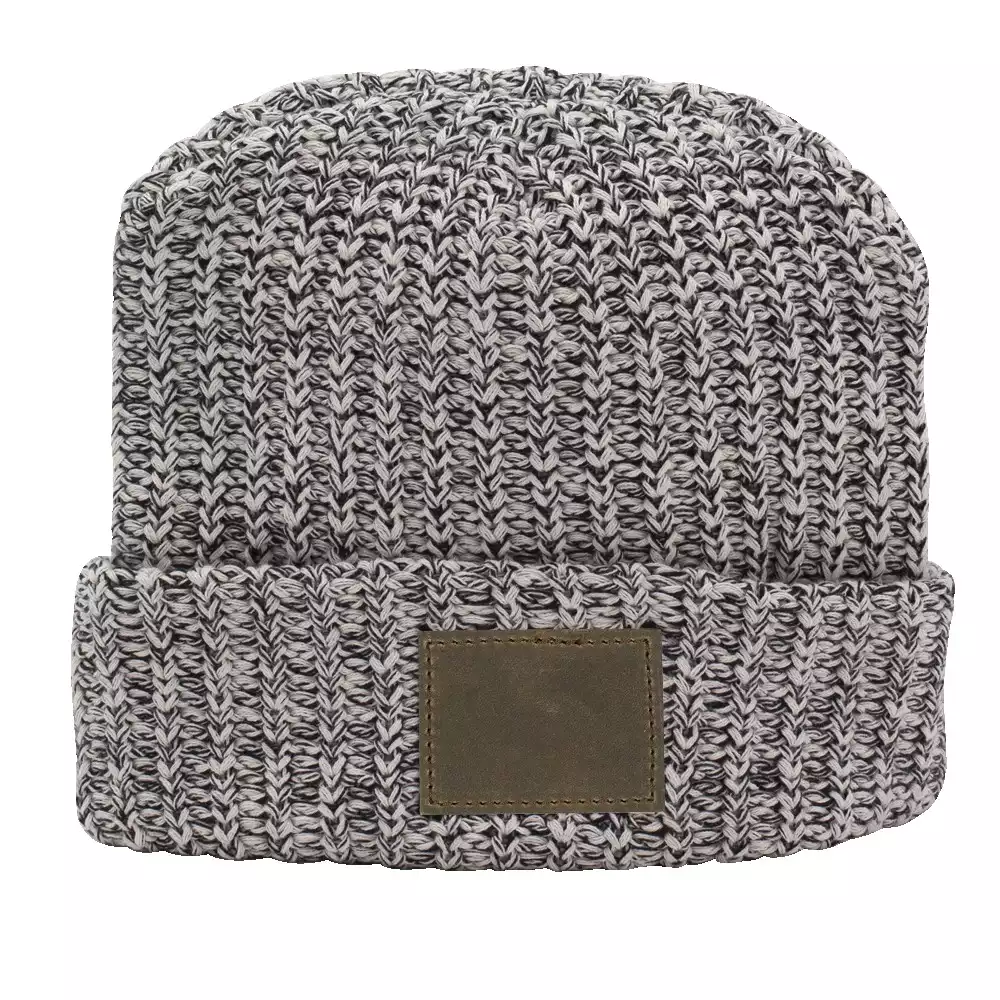 Bonnet tricoté à revers avec patch en cuir