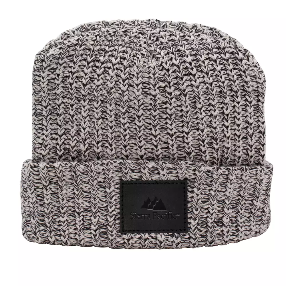 Bonnet tricoté à revers avec patch en cuir