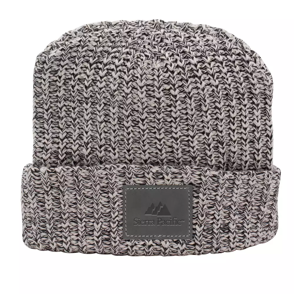 Bonnet tricoté à revers avec patch en cuir