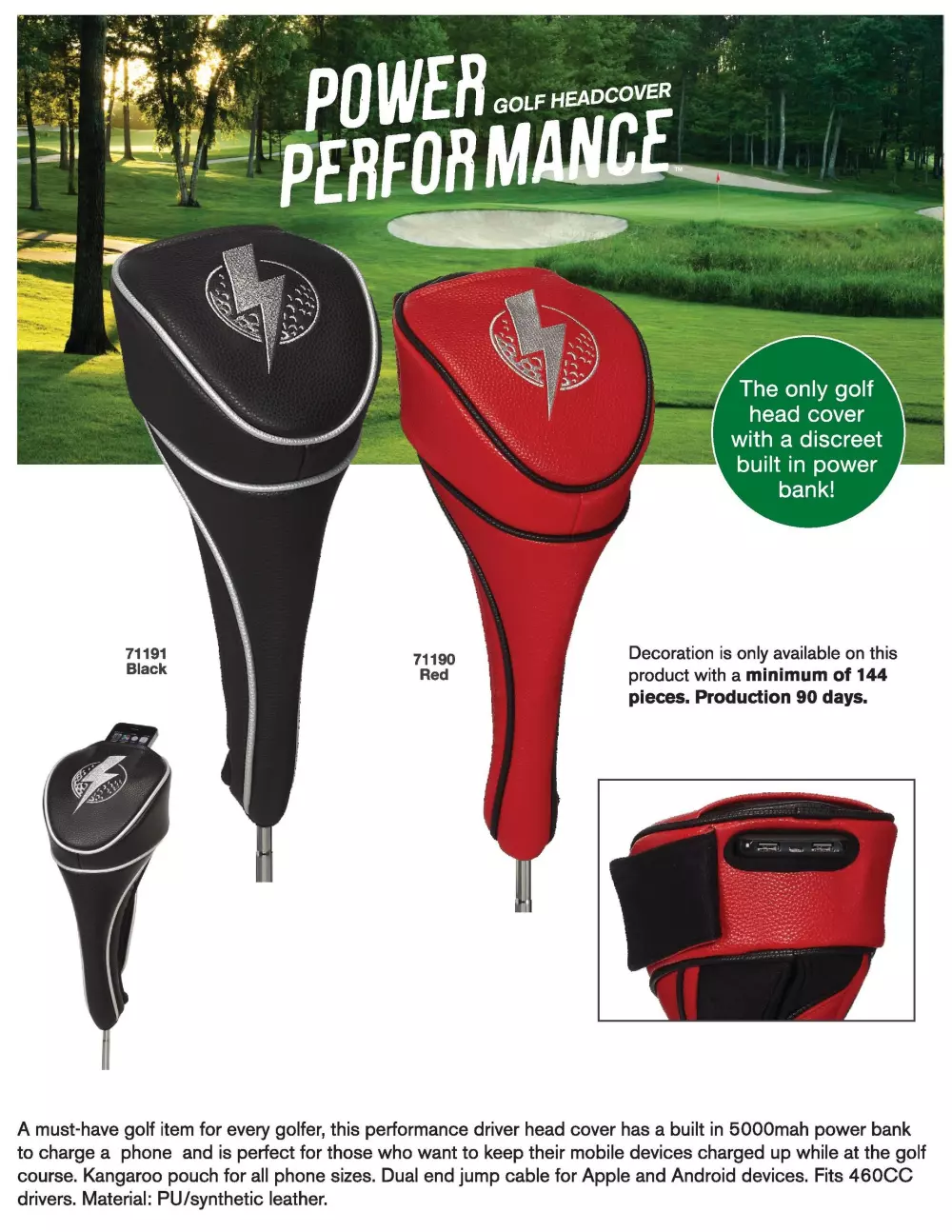 Power Performance Black Golf Head Cover