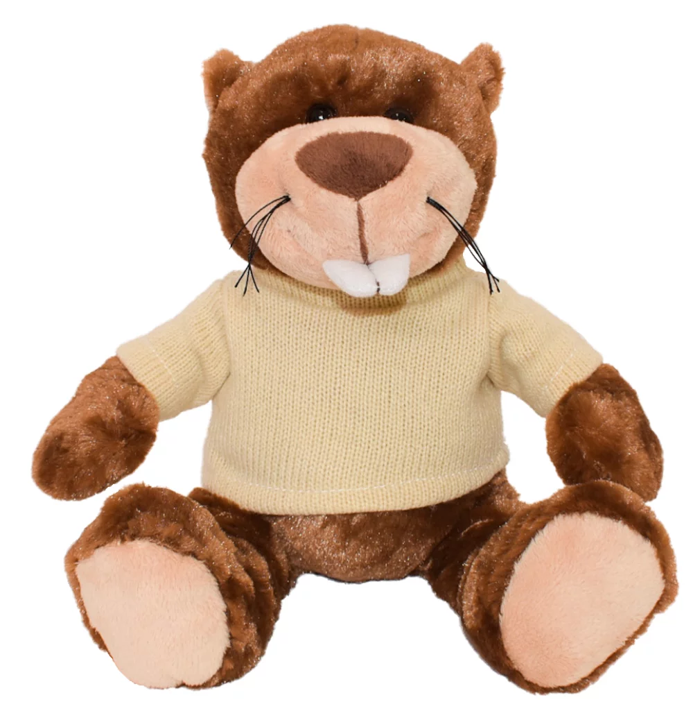 11" Castor Bucky avec pull en tricot machine brodé