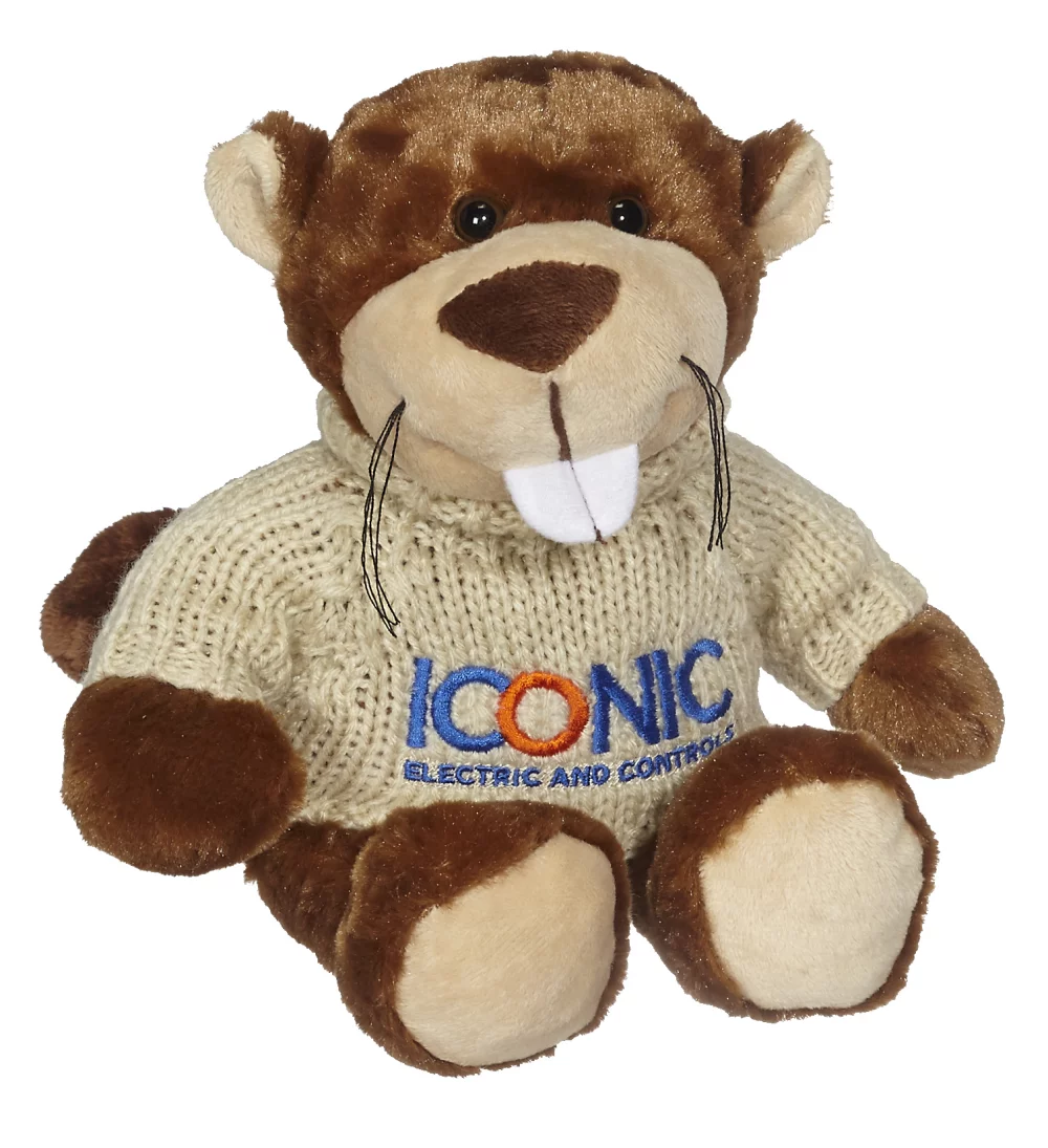 Castor Bucky de 11" avec pull tricoté à la main brodé.