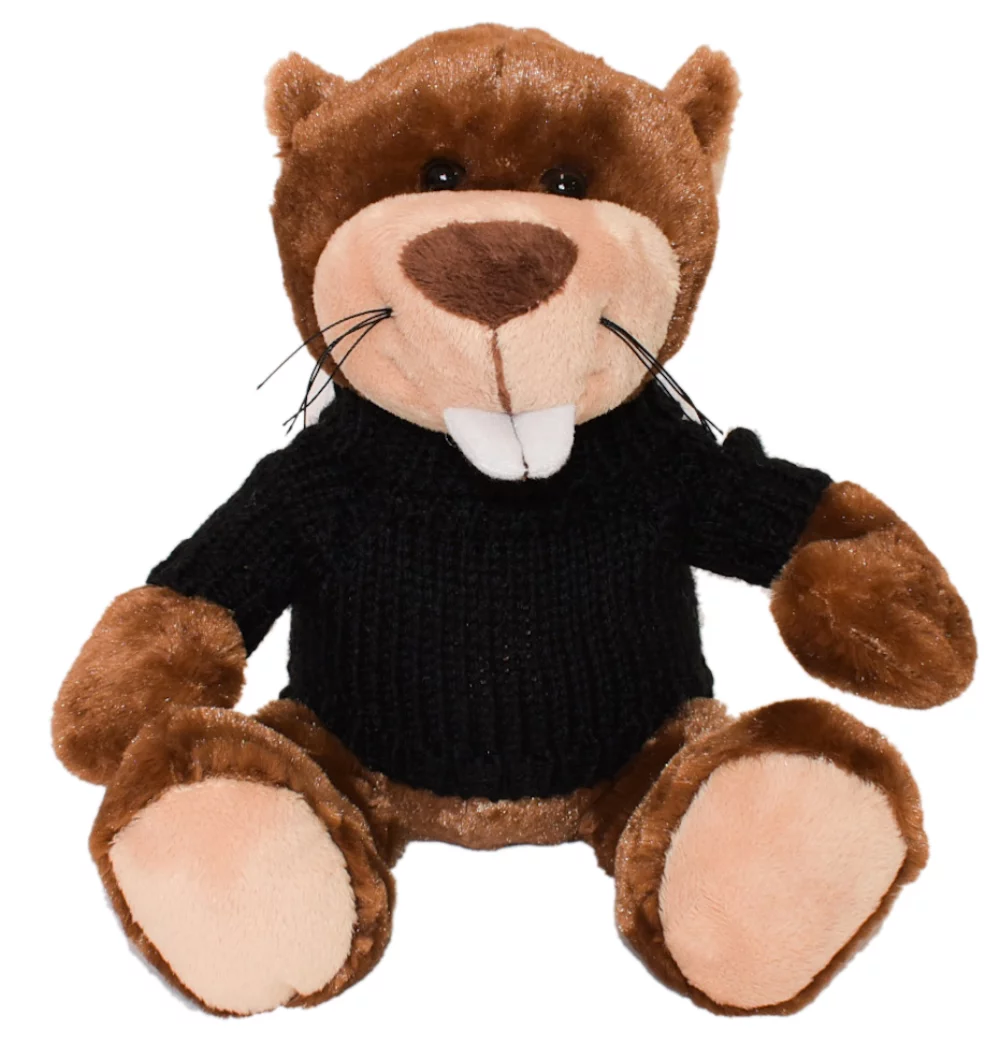 Castor Bucky de 11" avec pull tricoté à la main brodé.