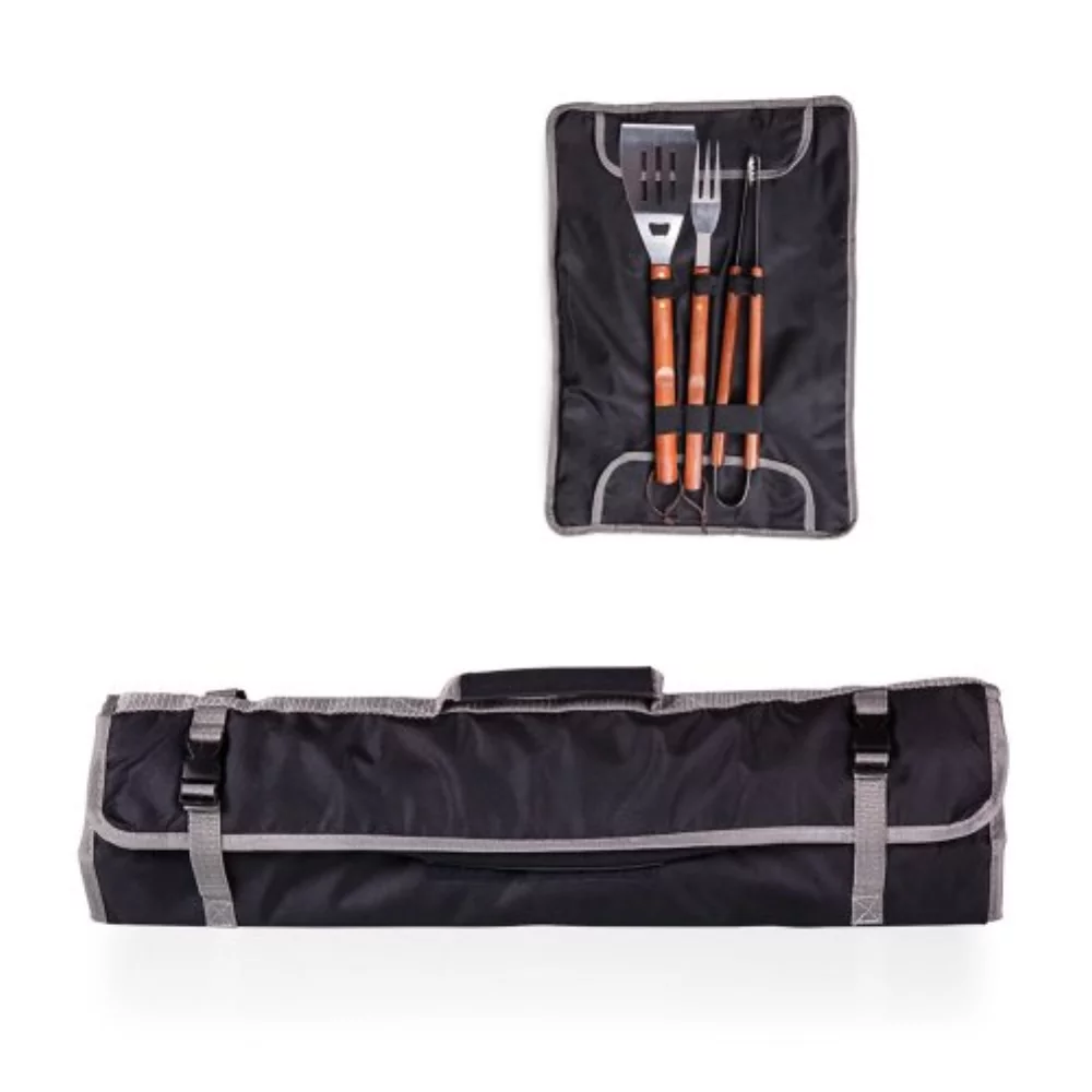 3-Piece BBQ Tote & Grill Set - Black