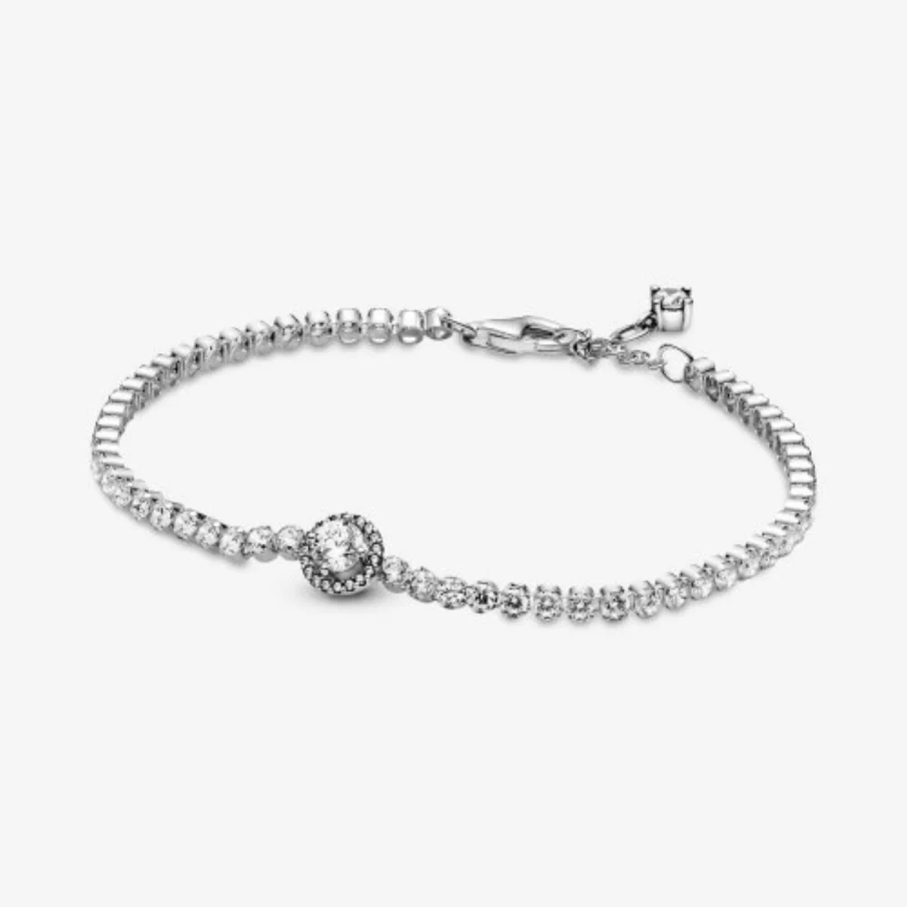 Sparkling Halo Tennis Bracelet - Silver