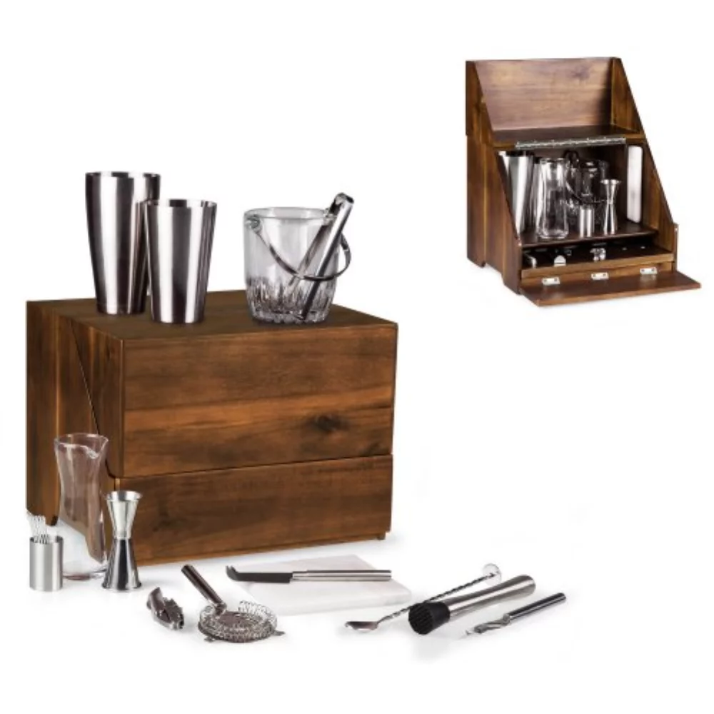 Madison Acacia Tabletop Bar Set - Acacia Wood