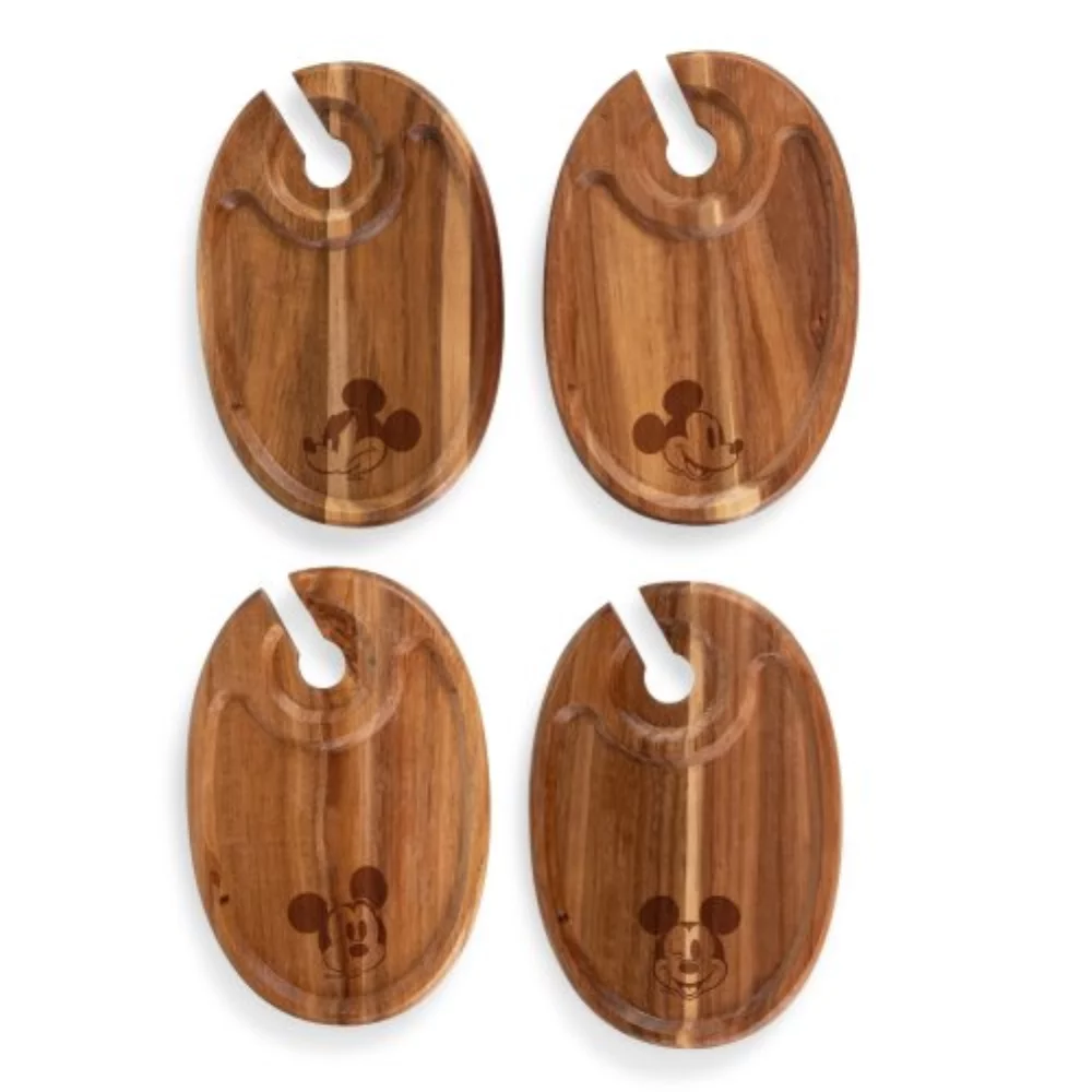 Mickey Mouse - Ensemble de 4 assiettes apéritives en bois d'acacia