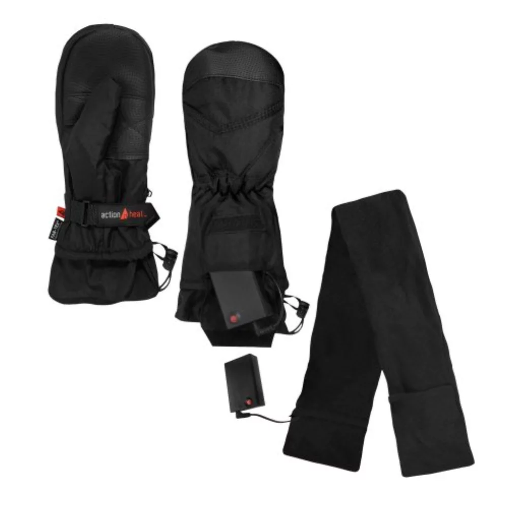 AA Battery Heated Scarf & Mittens - Black, One Size