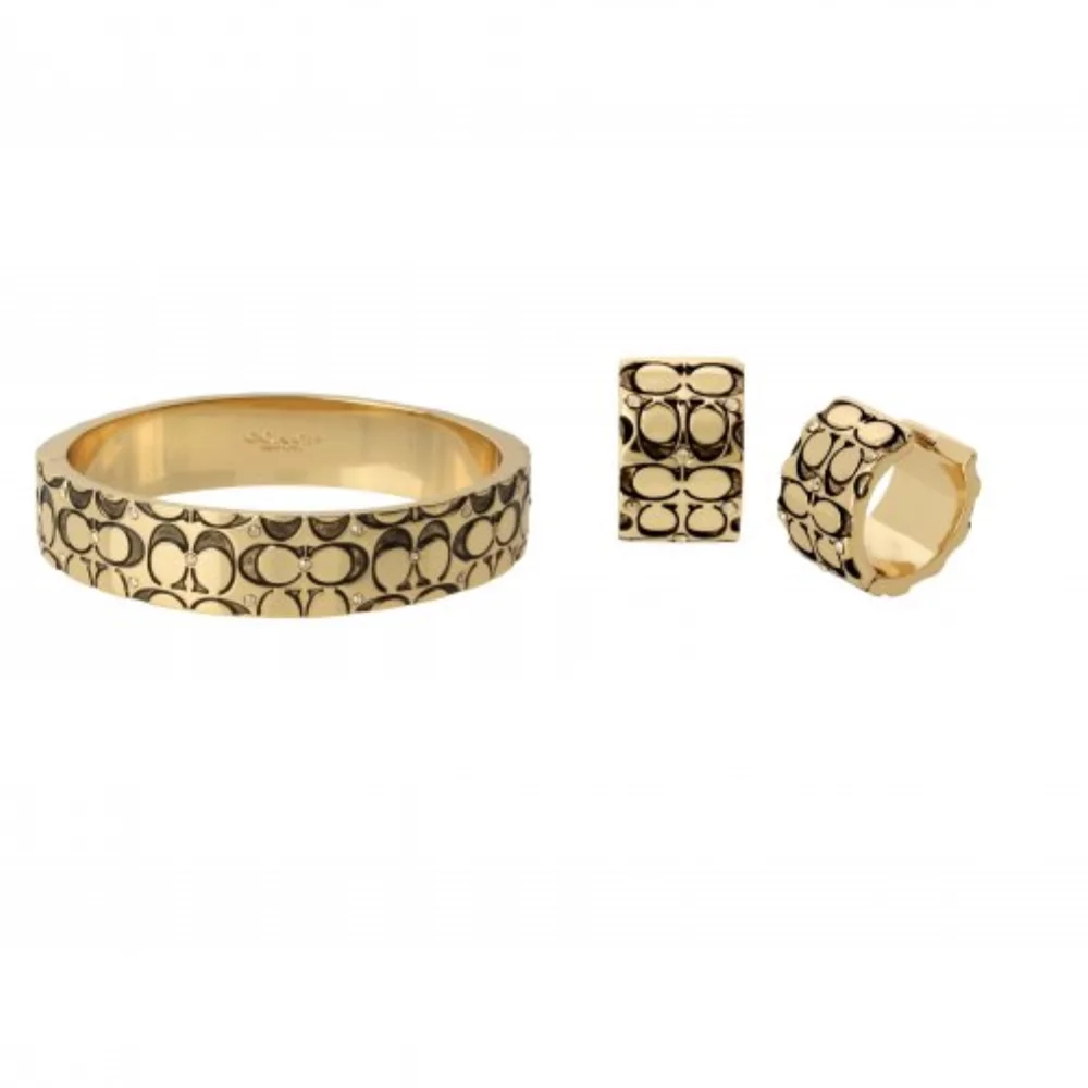 Quilted C Bangle and Huggie Hoops - Gold