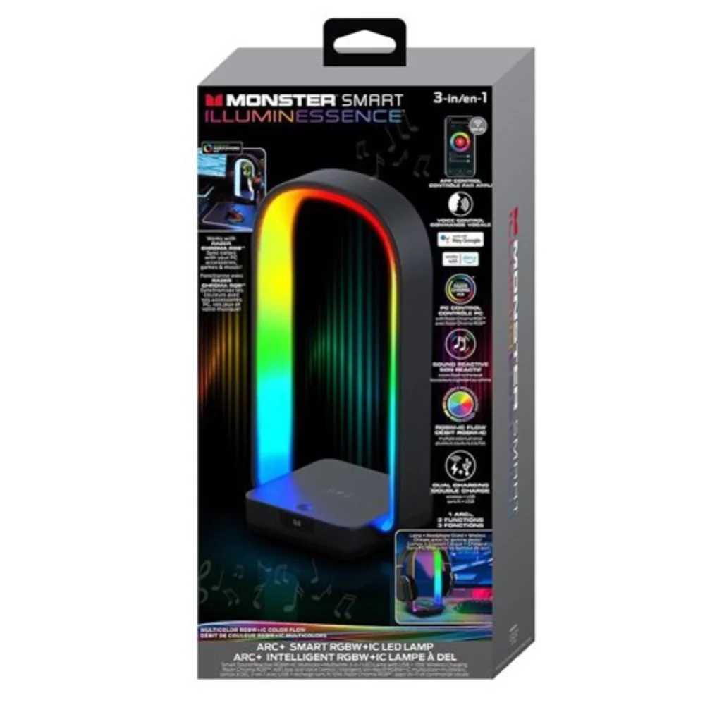 Monster ARC, SMART Multicolour LED Lamp with USB and Qi Wireless Charging - Black
