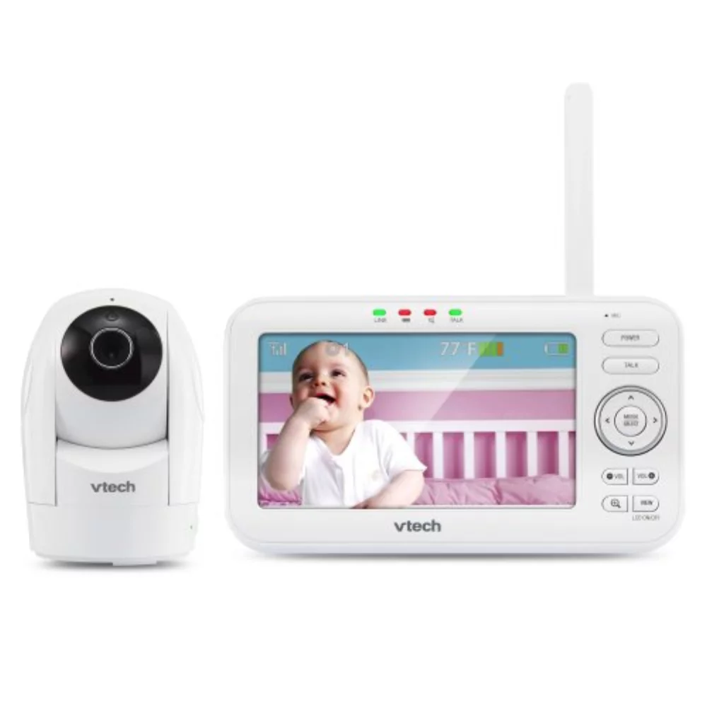 Moniteur vidéo pour bébé numérique VM5262 de 5 pouces avec caméra panoramique et inclinable - Blanc