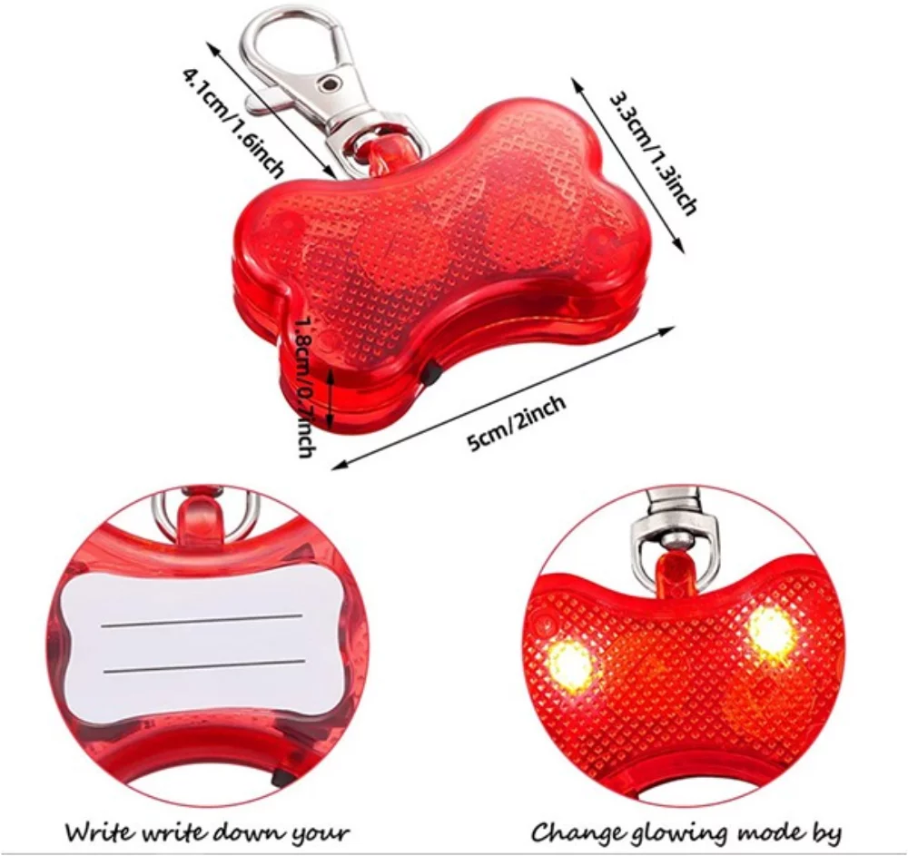 Pendentif de collier pour animal de compagnie en forme d'os avec LED