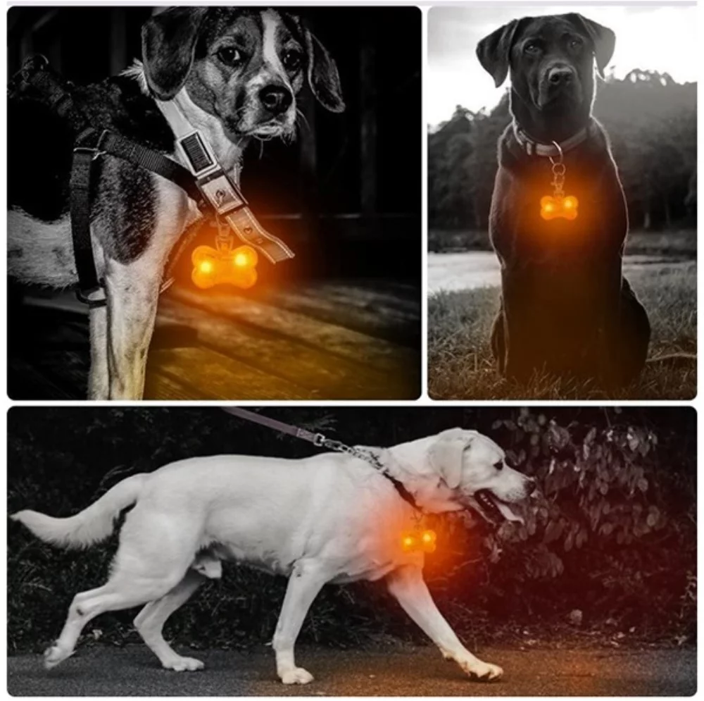 Pendentif de collier pour animal de compagnie en forme d'os avec LED