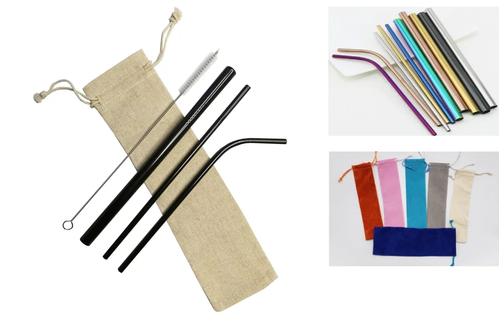 4 Pieces Set Colorful Stainless Steel Straw With Cleaning Brush