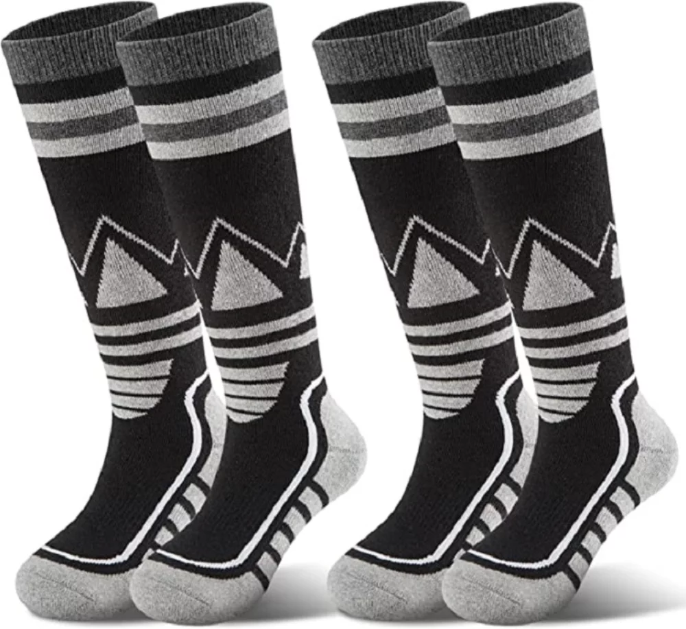 Premium Bamboo Knit Jacquard Athletic Knee High Ski/Snowboard Socks With Full Cushion