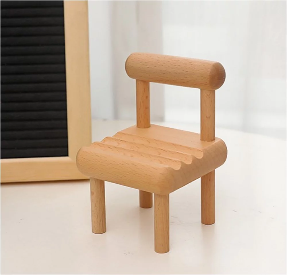 Creative Wooden Chair Cell Phone Stand