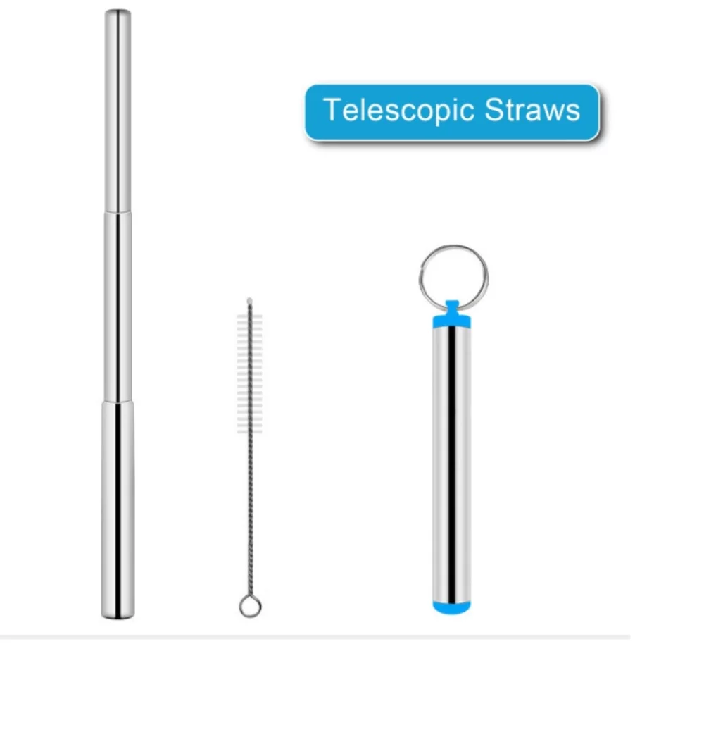 Pailles rétractables en acier inoxydable argenté