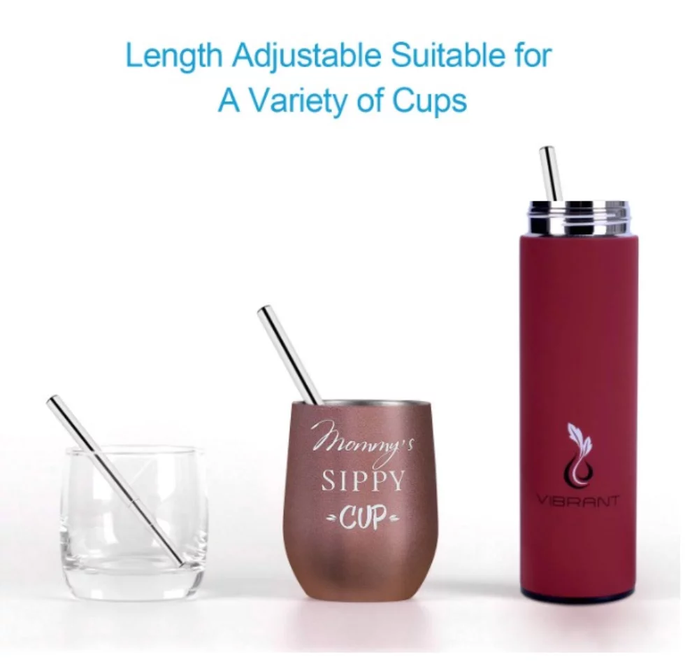 Pailles rétractables en acier inoxydable argenté