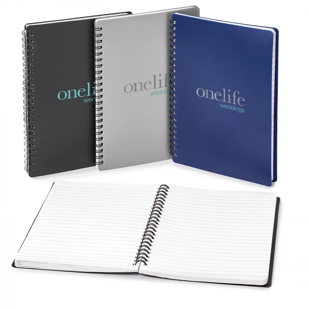 Cahier spiralé en polypro.