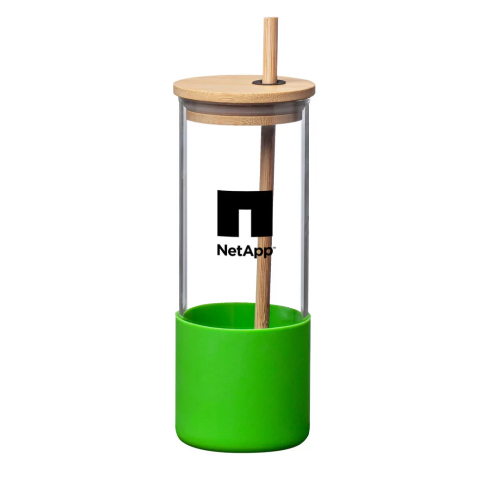 Verre Shanti en borosilicate avec couvercle/paille en bambou - 17 oz Vert citron