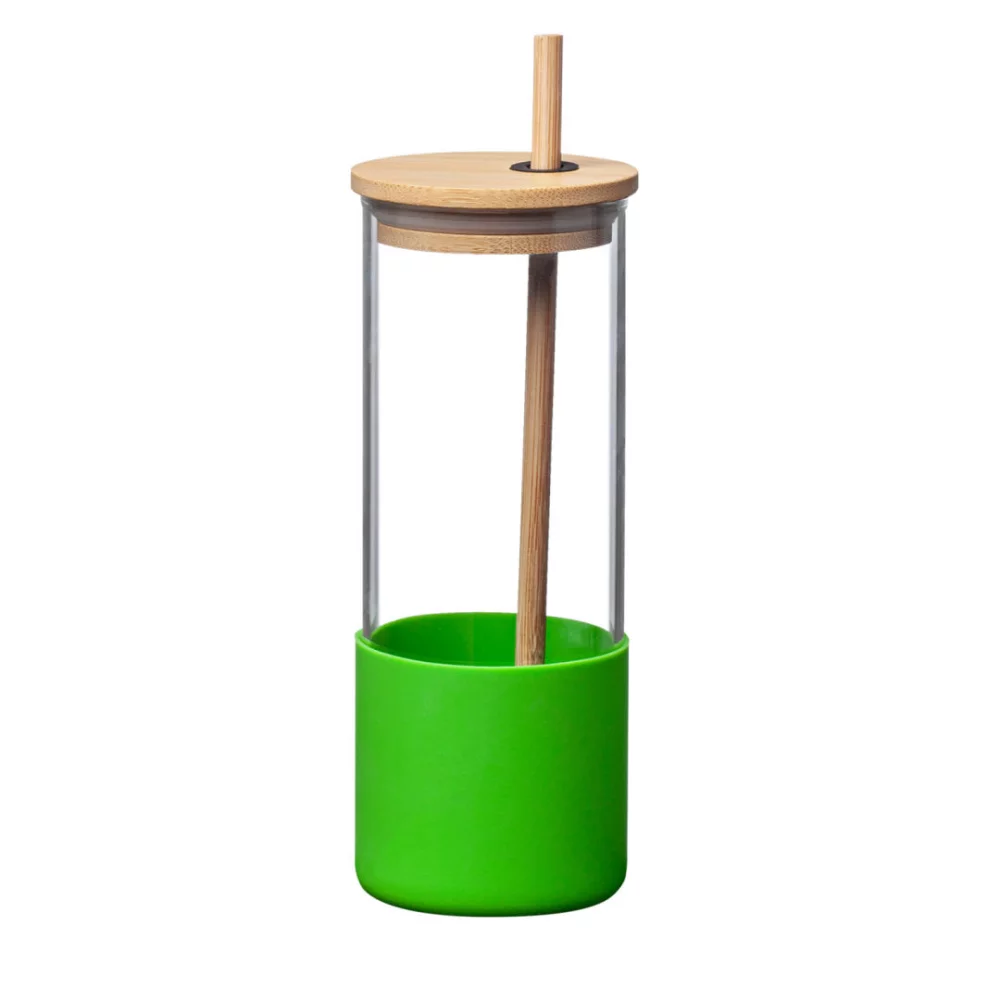 Verre Shanti en borosilicate avec couvercle/paille en bambou - 17 oz Vert citron