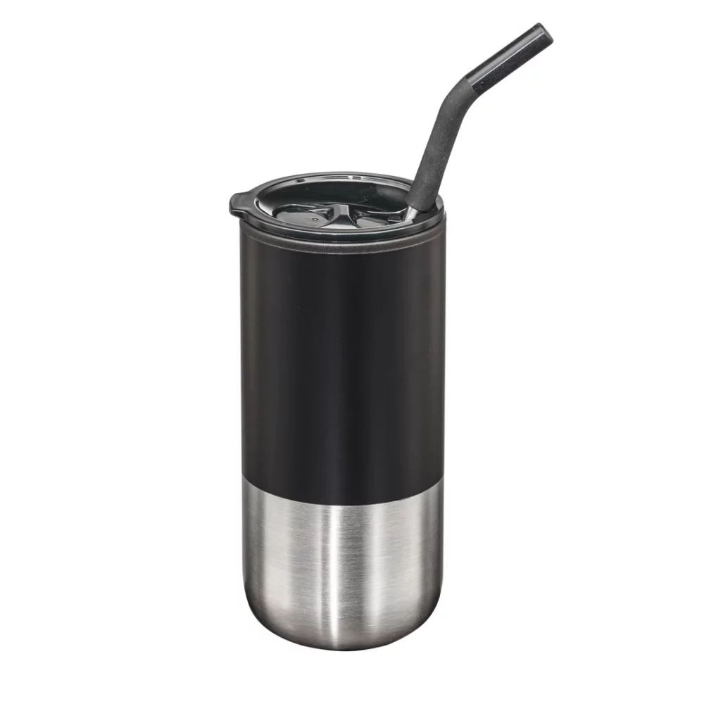 Bondi Double Wall SS Tumbler w/Straw -18oz Black