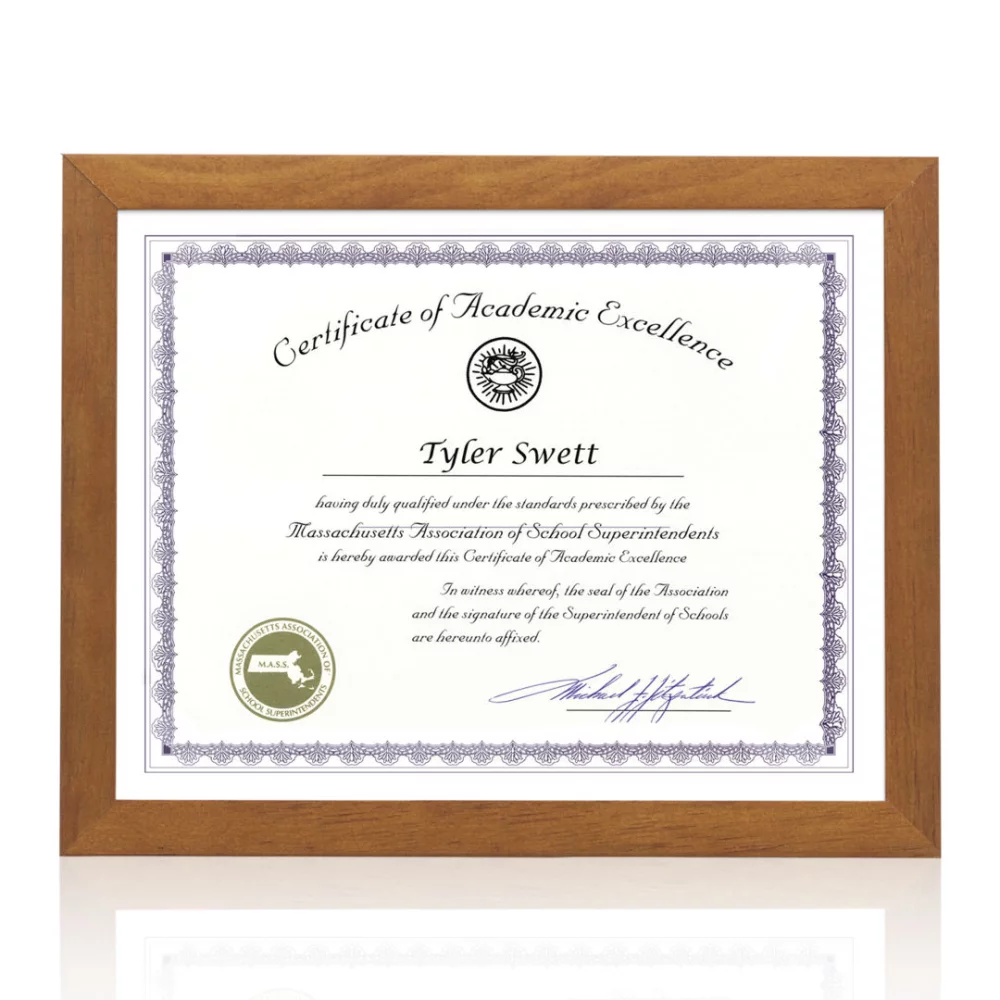 Cadre de certification Norwich - Noyer 8½"x11"