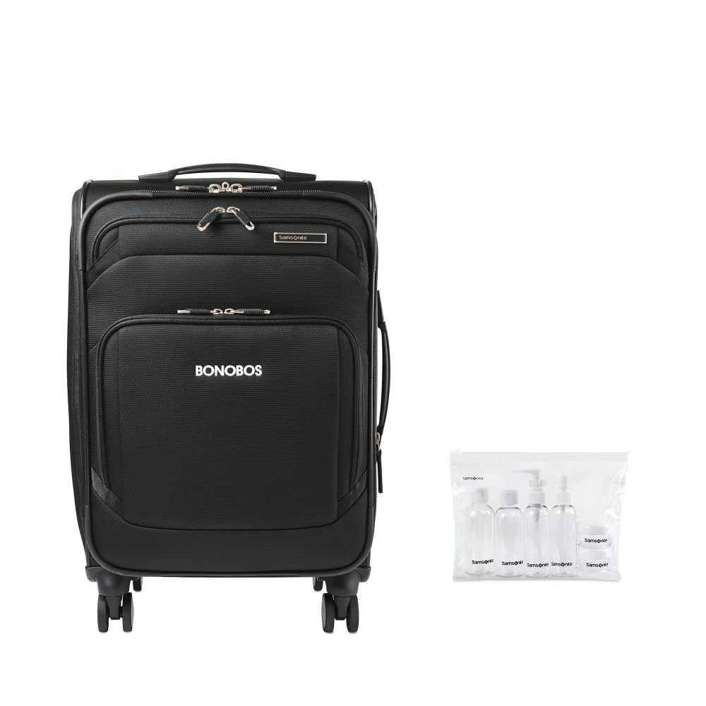 Samsonite Ascentra Carry-on Spinner and 6 Piece Travel Bottle Set - Black