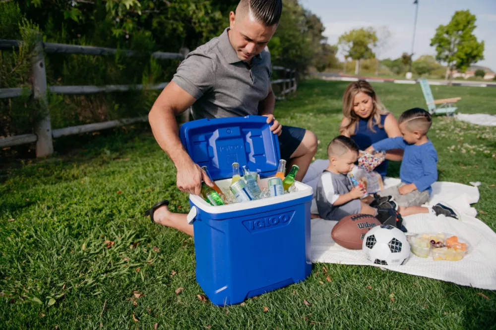 Igloo® Profile II 28 Qt Roller Cooler - White-Majestic Blue