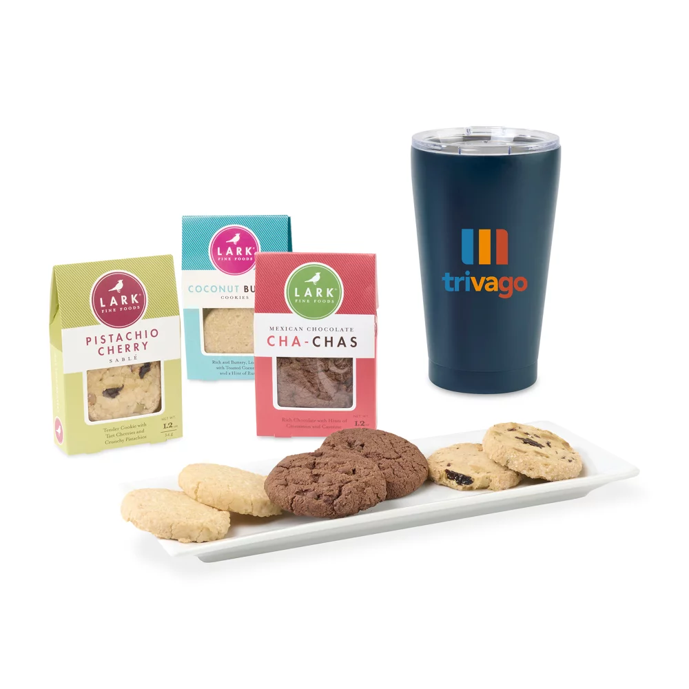 Boîte cadeau de biscuits et tumbler All Is Bright Lark - Bleu marine mat