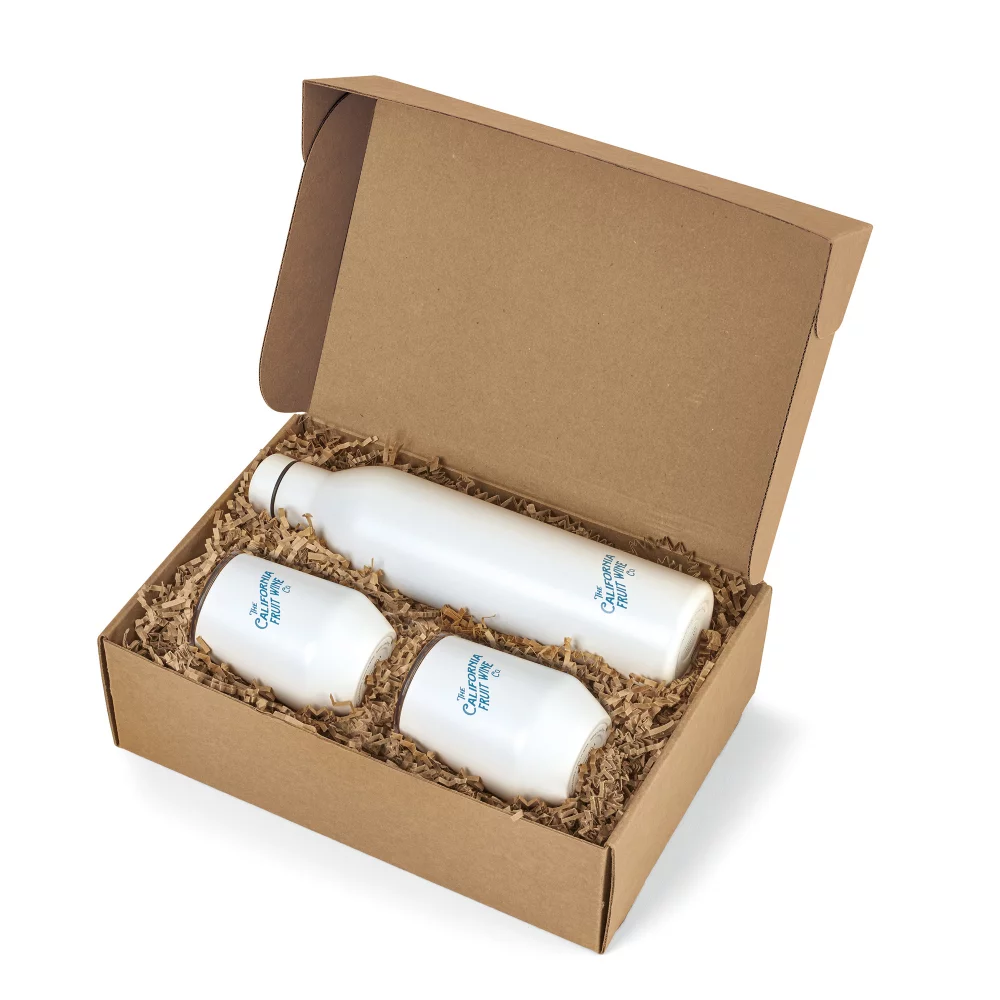 Ensemble cadeau bouteille de vin et gobelet MiiR® - Poudre blanche