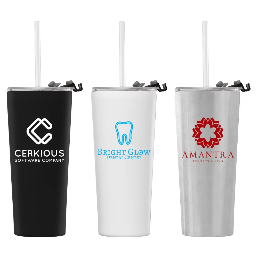 Excalibur - Gobelet en acier inoxydable à double paroi de 22 oz avec paille