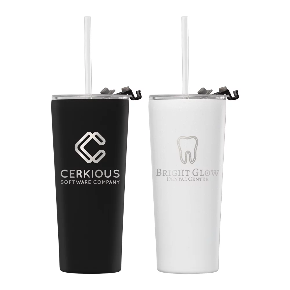 Excalibur - Gobelet en acier inoxydable à double paroi de 22 oz avec paille - Laser