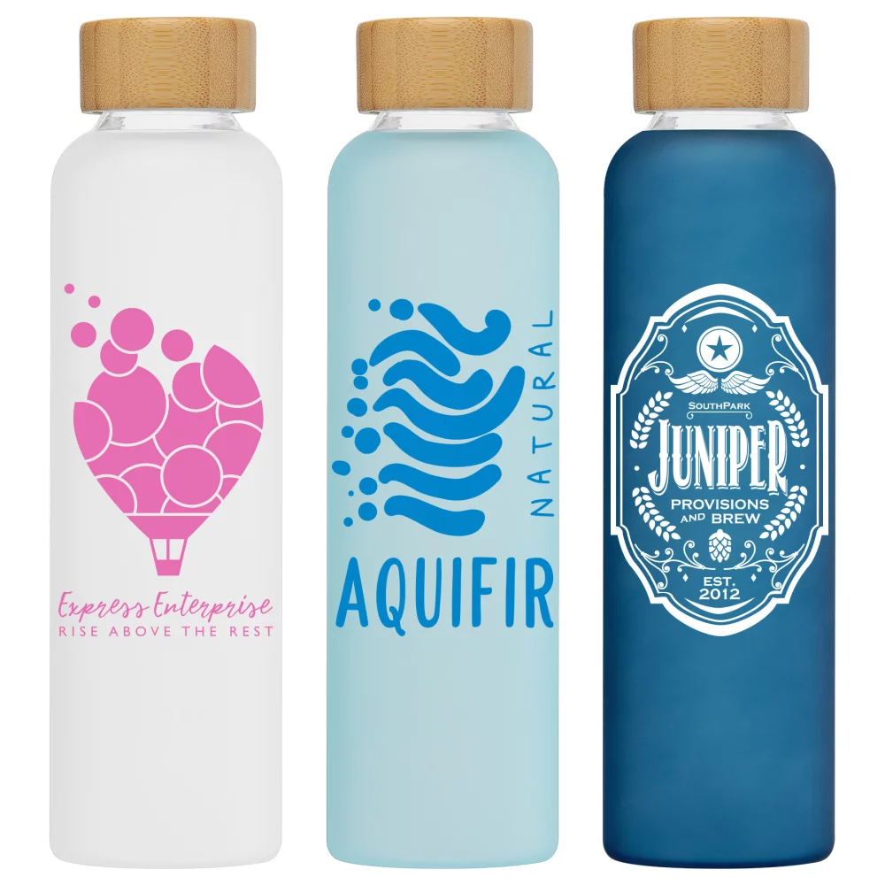 Lucerne - Bouteille en verre borosilicaté givré de 20 oz avec couvercle en bambou
