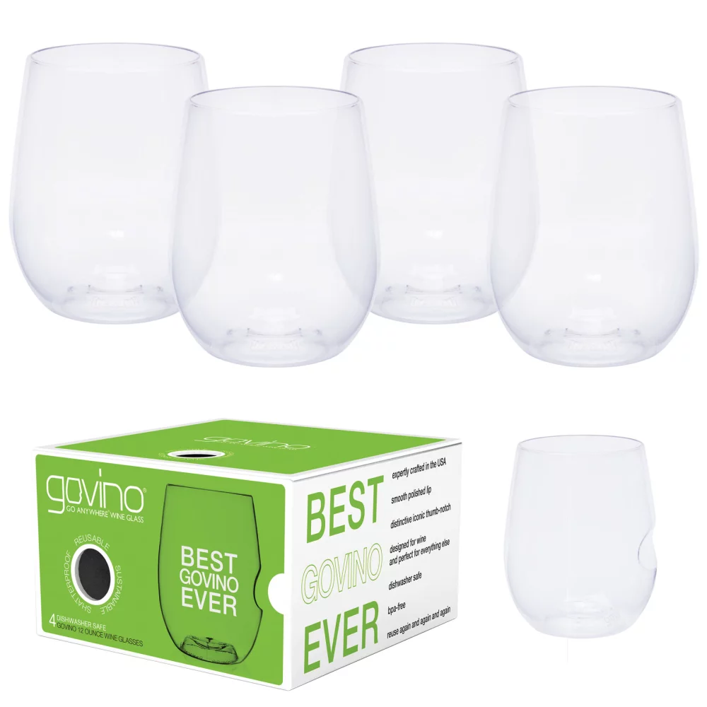 Verres à vin/coupe Govino® de 12 oz, pack de 4, lavables au lave-vaisselle.