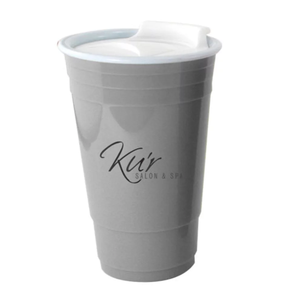 Verre de fête isolé de 16 oz avec couvercle anti-fuites