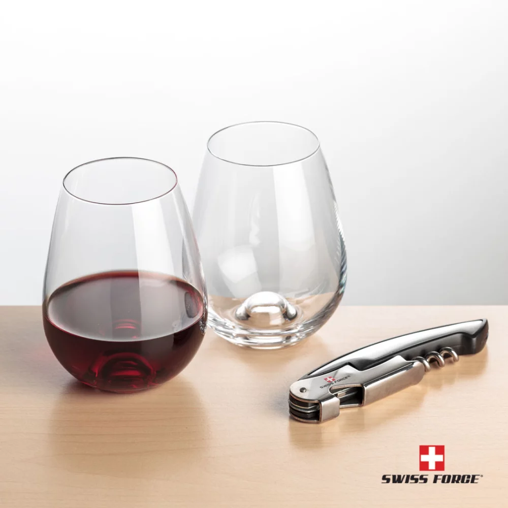 Ouvre-bouteille Swiss Force® et 2 bouteilles de vin Edderton - Argent