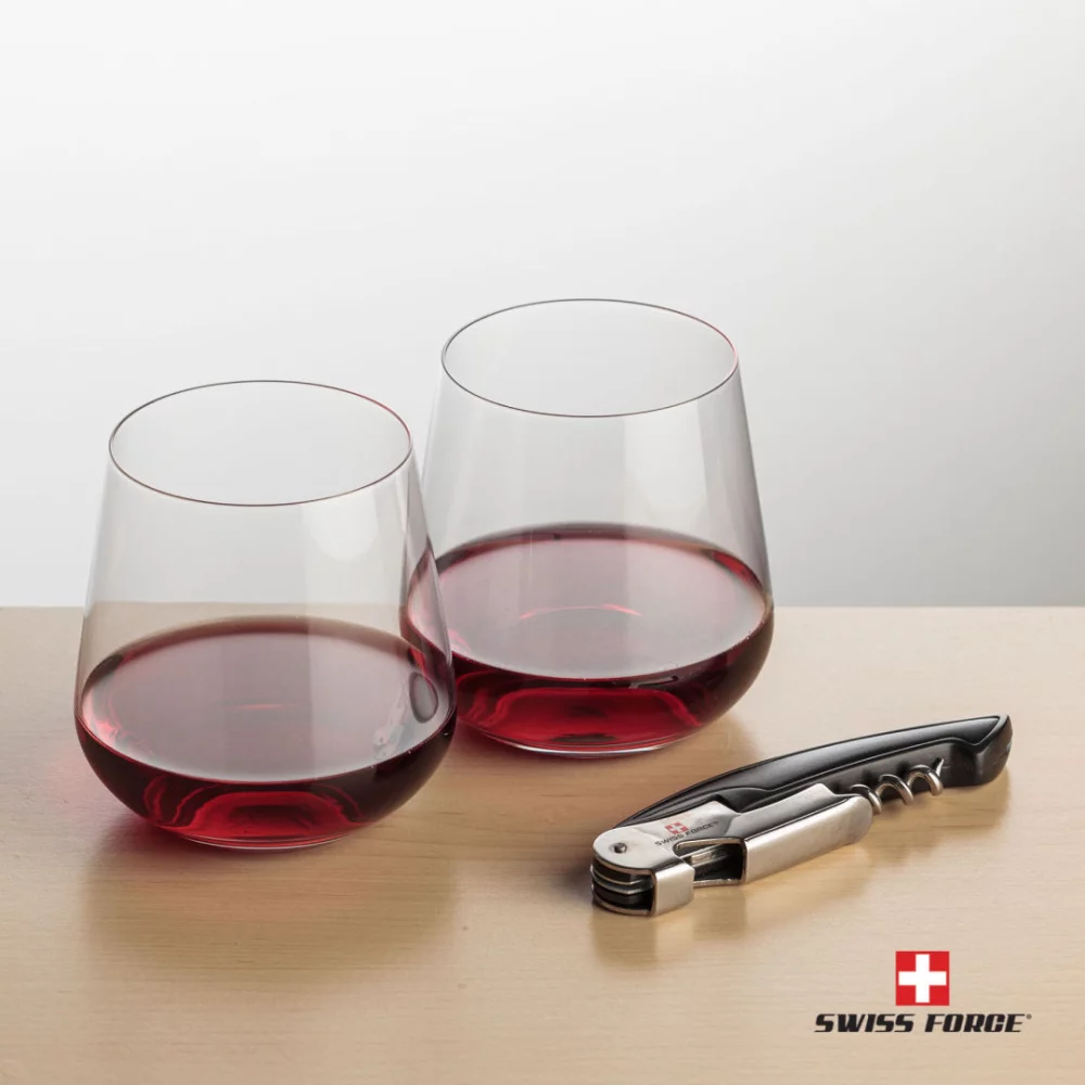 Ouvre-bouteille Swiss Force® et 2 verres à vin Howden - Noir