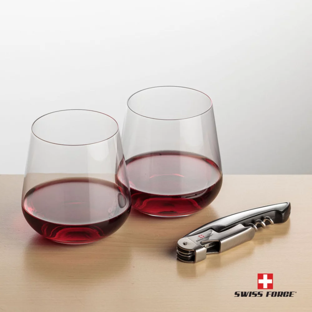 Ouvre-bouteille Swiss Force® et 2 verres à vin Howden - Argent