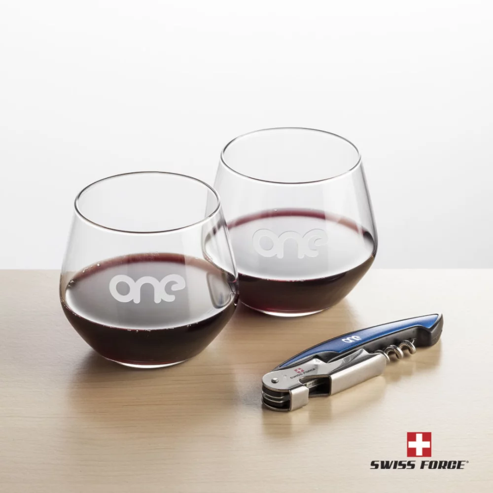 Swiss Force® Opener & 2 Mandelay Stemless - Blue