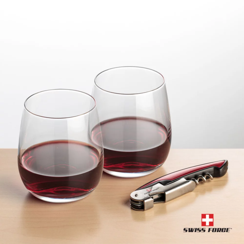 Ouvre-bouteille Swiss Force® et 2 bouteilles de vin Crestview - Rouge