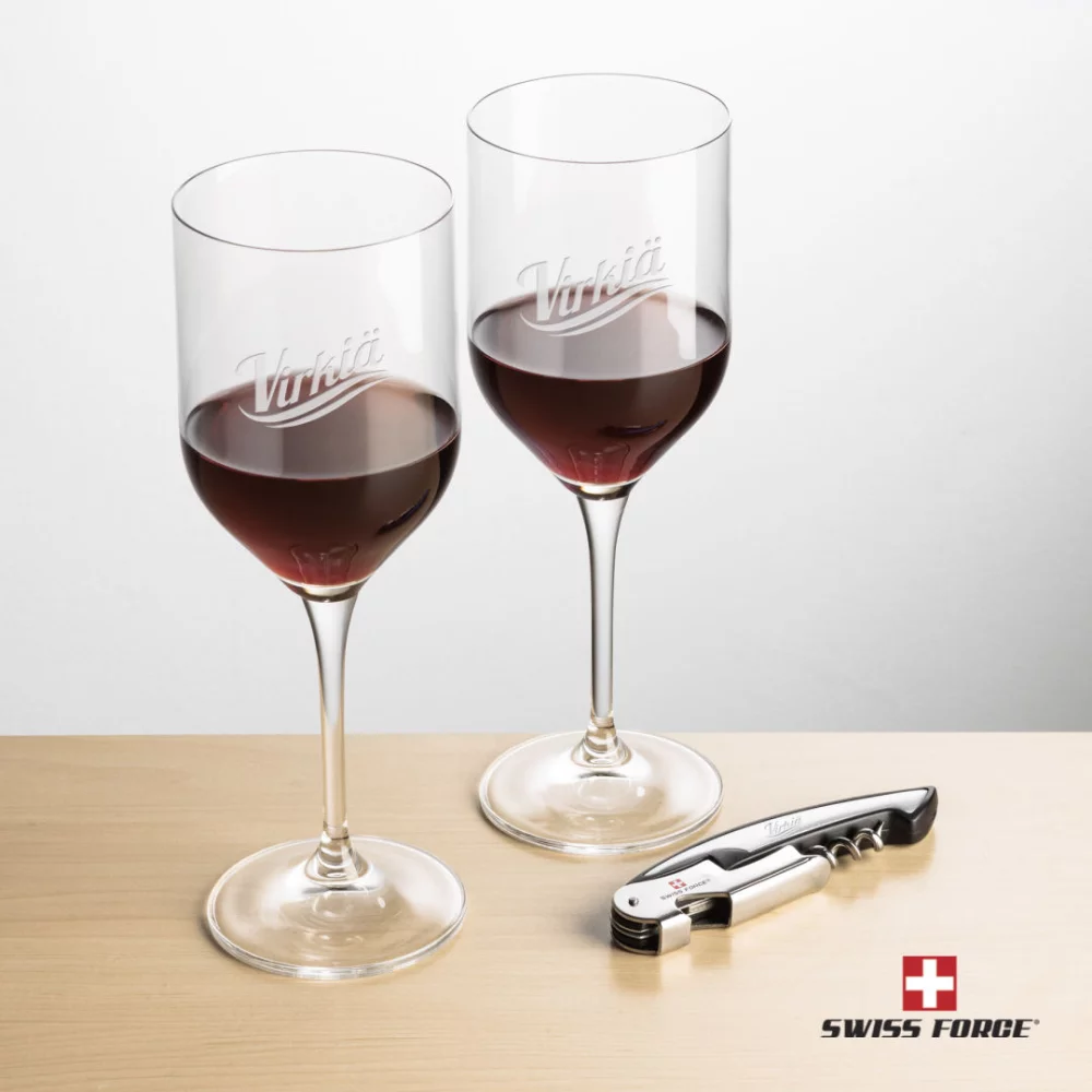 Ouvre-bouteille Swiss Force® et 2 verres à vin Belmont - Argent